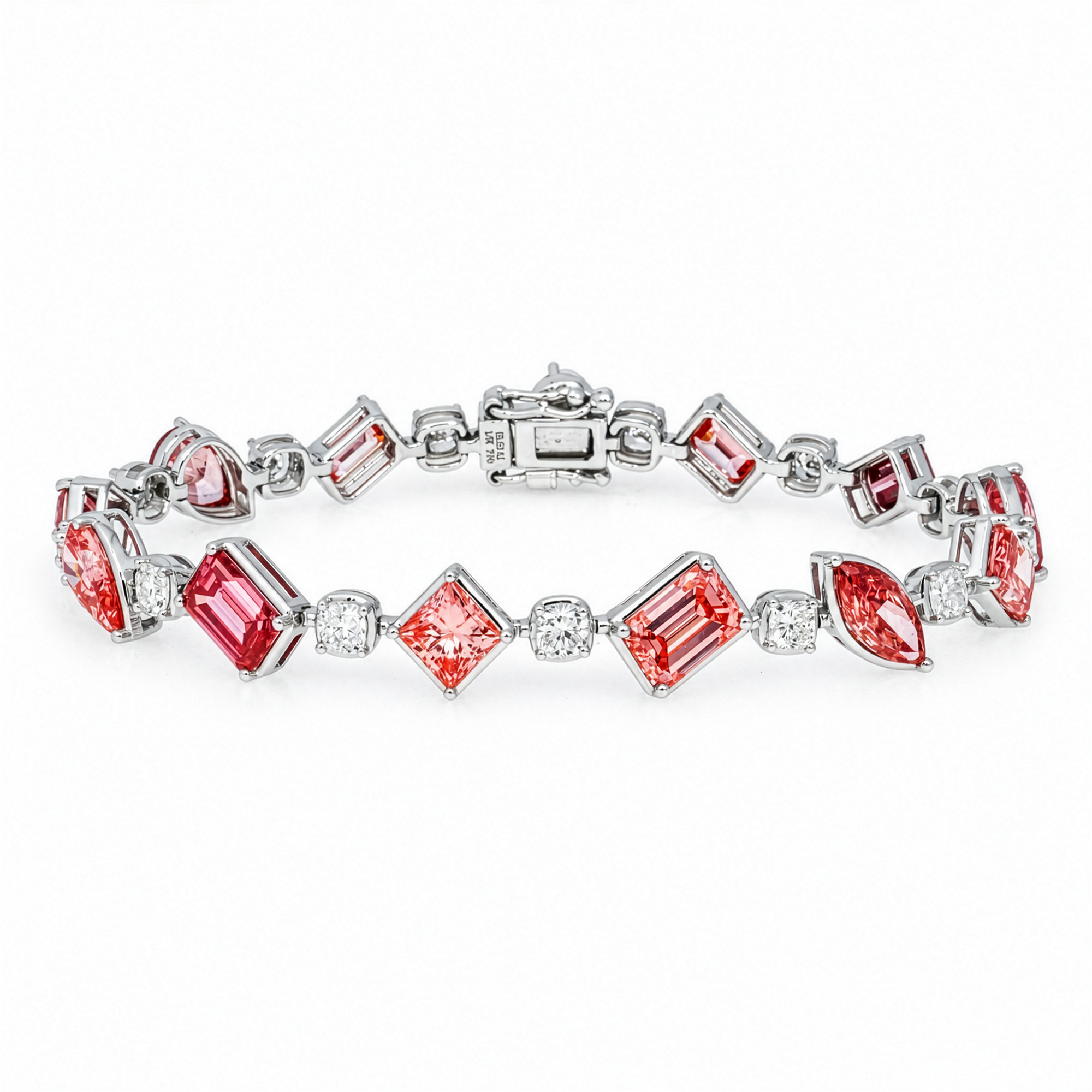 18KT white gold bracelet by Colorlabdiamonds featuring pink multi-cut diamonds totaling 14.25 carats, elegant and sparkling jewelry piece.