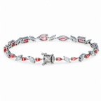 18K white gold diamond bracelet featuring pink pear, marquise, and emerald cut diamonds by Colorlabdiamonds.