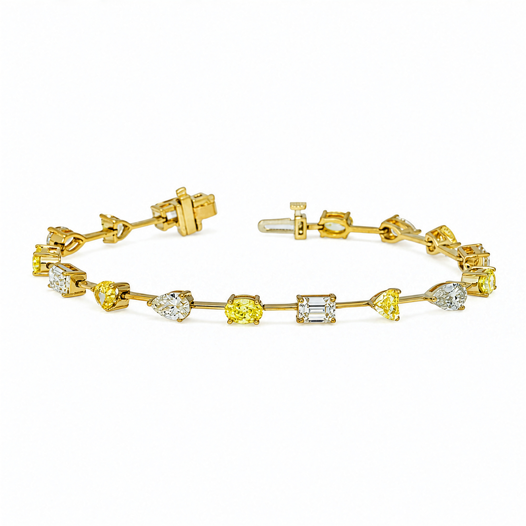 14K yellow gold diamond bracelet with mixed cut yellow and white diamonds, 8.49 carats, from Colorlabdiamonds.