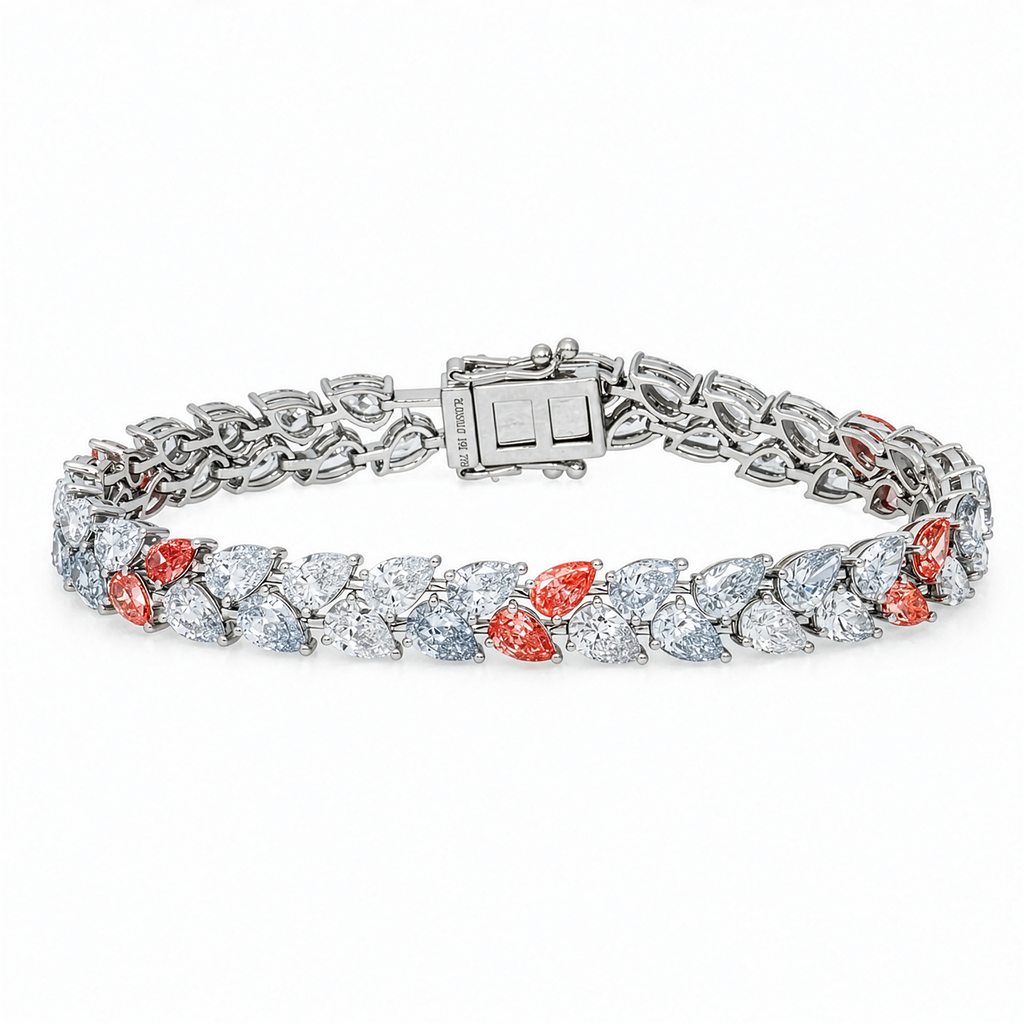 18KT white gold bracelet by Colorlabdiamonds featuring pink and white diamonds, 15.12 carats total weight, elegant jewelry piece.