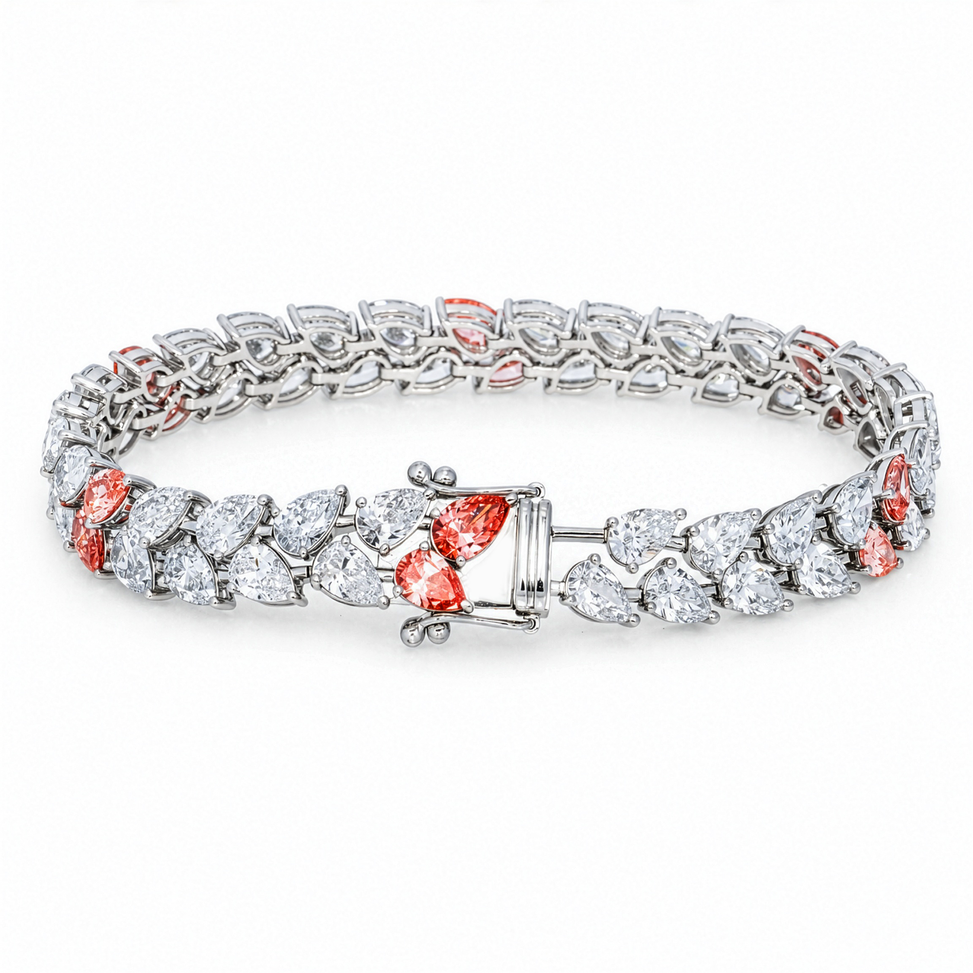 18K white gold bracelet with pink and white diamond accents, featuring 15.12 carats of sparkling diamonds from Colorlabdiamonds.
