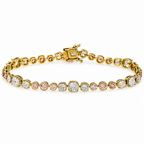 18K yellow gold pink and white diamond bracelet with round and cushion cut diamonds, 6.31 carats, by Colorlabdiamonds.