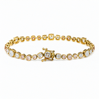 Colorlabdiamonds 18KT yellow gold pink and white diamond bracelet with round and cushion-cut diamonds, 6.31 carats total weight.