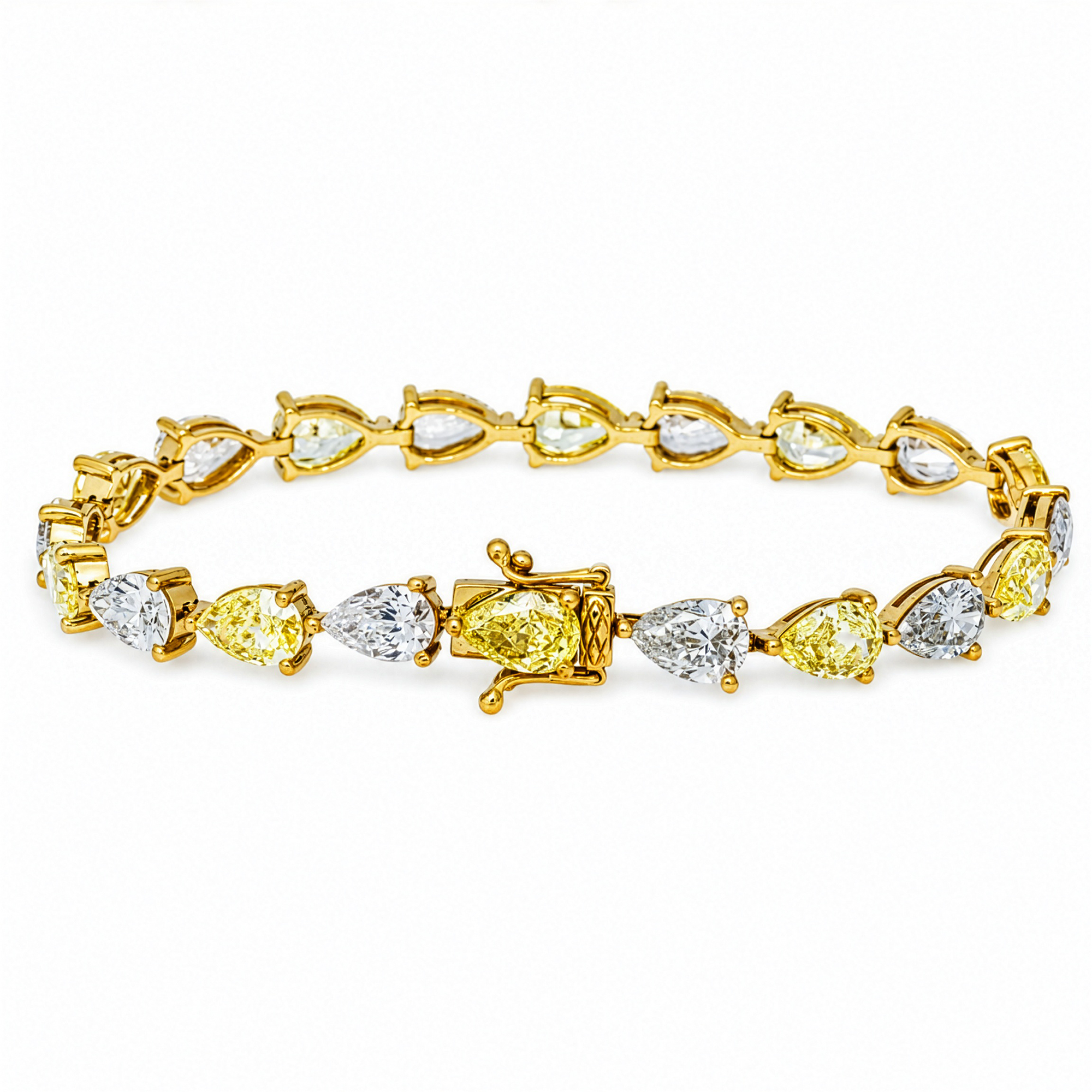Colorlabdiamonds 18KT two-tone yellow and white pear cut diamond bracelet featuring 14.79ctw with elegant, sparkling design.