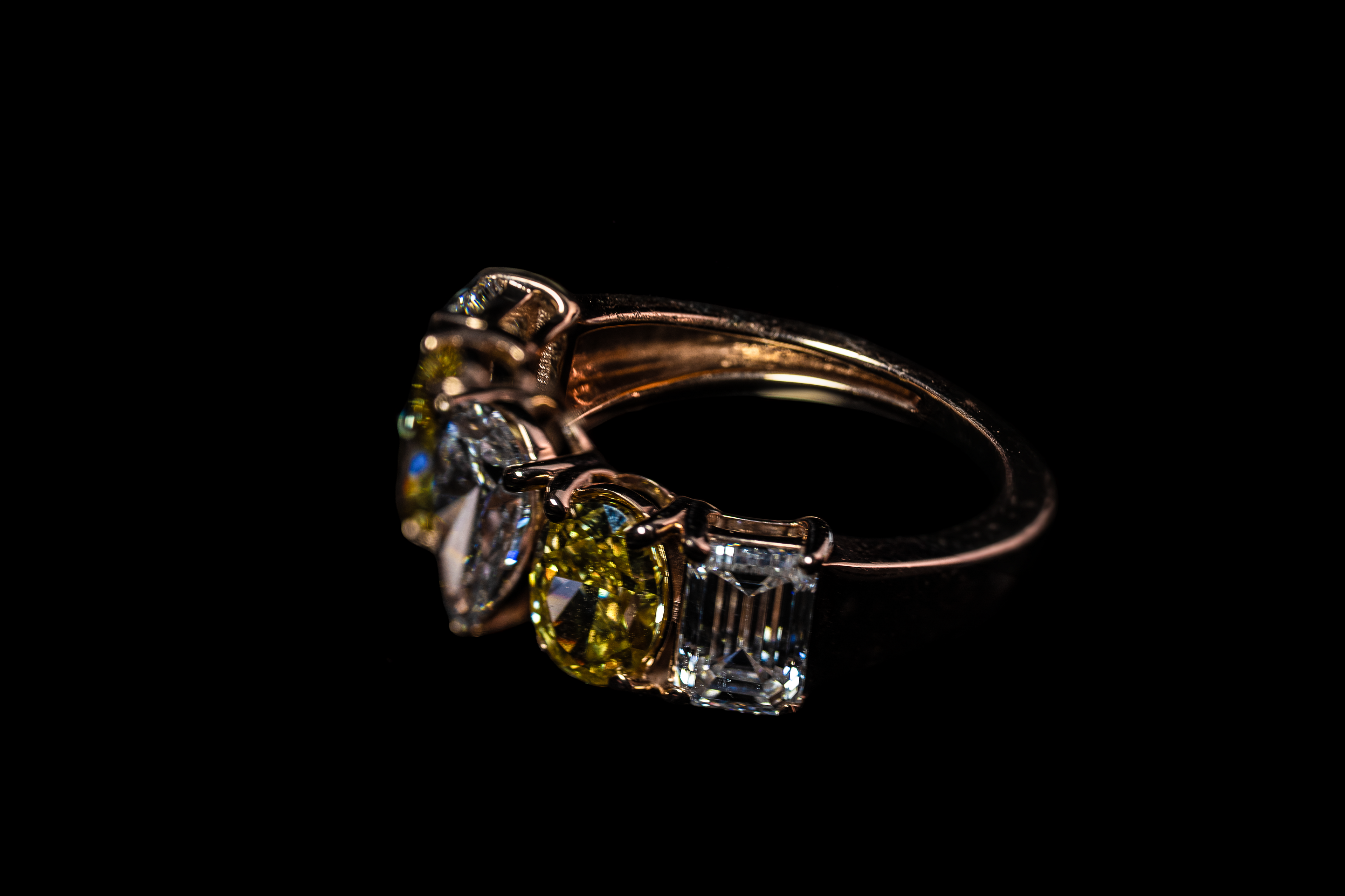 14K two-tone yellow and white diamond ring with 4.71 carats from Colorlabdiamonds, showcasing a fancy design and sparkling stones.