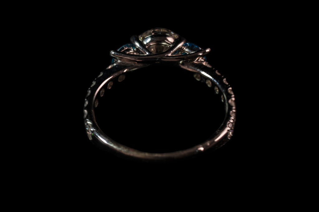 14K white gold triple diamond blue ring with 2.31 ctw, featuring fancy blue diamonds from Colorlabdiamonds.