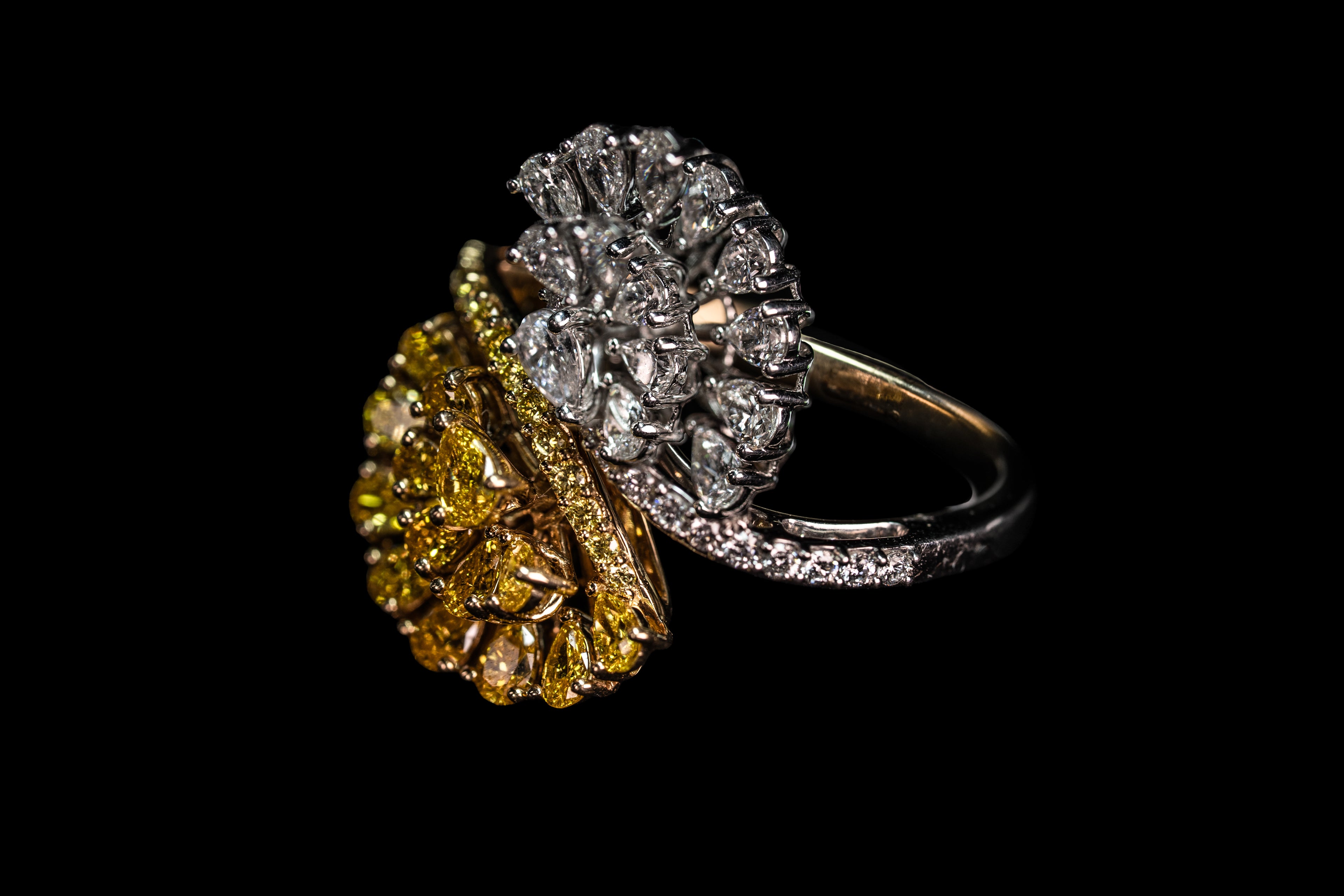 14K two-tone yellow diamond fashion ring by Colorlabdiamonds, showcasing a sparkling 1.83 carat design with intricate detailing.